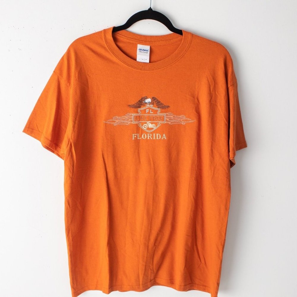 Florida Live Free Motorcycle Shirt Size Large Gildan‎ Tag Eagle Design